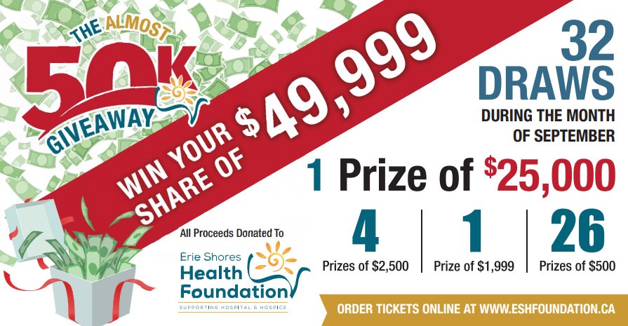 ESH_Foundation's tweet photo. We are pleased to introduce-The Almost $50K Giveaway! This fundraiser was brainstormed with the lives of busy people in mind. No need to find a babysitter. No need to set your alarm. All you need to do is purchase a ticket and WIN your share of $49,999! #YQG #onthe42 RT to share! https://t.co/PbxoMaN5lo