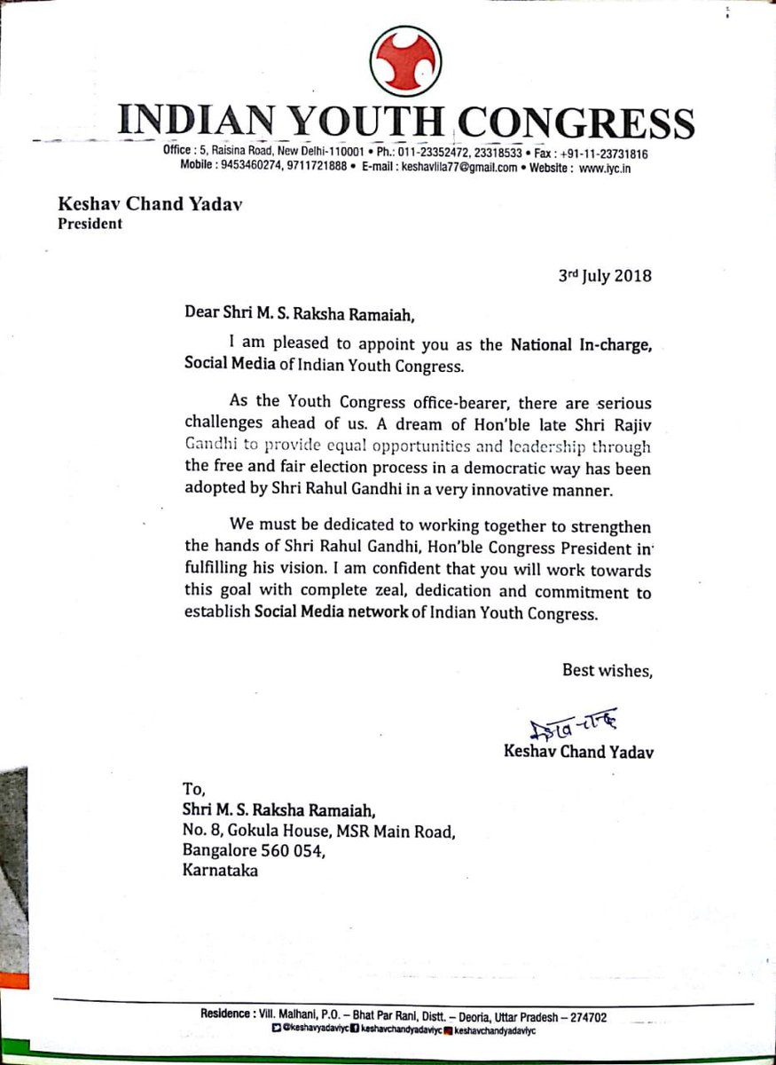 Tamil Nadu Youth Congress On Twitter Congratulations To Raksha Ramaiah On Being Appointed The National In Charge Social Media Of The Indian Youth Congress He Will Be Responsible For Growing Iyc S Digital Presence