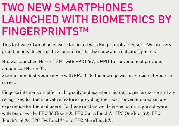 materiel's tweet photo. Huawei launched Honor 10 GT with #FPC1267, a GPU Turbo version of previous announced Honor 10.
Xiaomi launched Redmi 6 Pro with #FPC1028, the more powerful version of Redmi 6 series.
https://t.co/6x66DSJoJr #fingerprints #Honor10GT #Huawei #Redmi6Pro #sensor #Xiaomi https://t.co/pBND5gEYEa