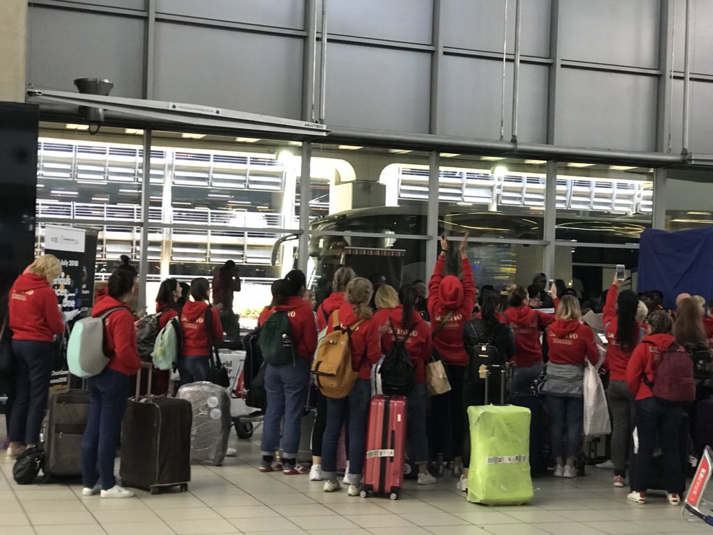 merc0407's tweet photo. #WorldChoirGames. Teams arriving the O R Tambo airport. TUT choir welcoming them with melodies🎼💃🏾💃🏾 https://t.co/ijqv4BrT1m