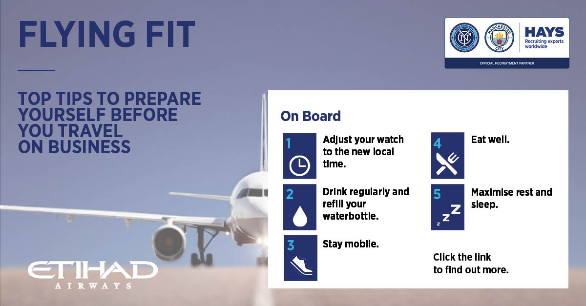 HaysBelgium's tweet photo. Do you travel frequently for business? We teamed up with City Football Group and @EtihadAirways to provide you with 5 top travel tips that will help you to stay fit while flying.
Don’t forget to check the full visual on: https://t.co/WeTEPU6aWK
#Travel #Tips #FlyingFit #Hays https://t.co/cdeabowOPY