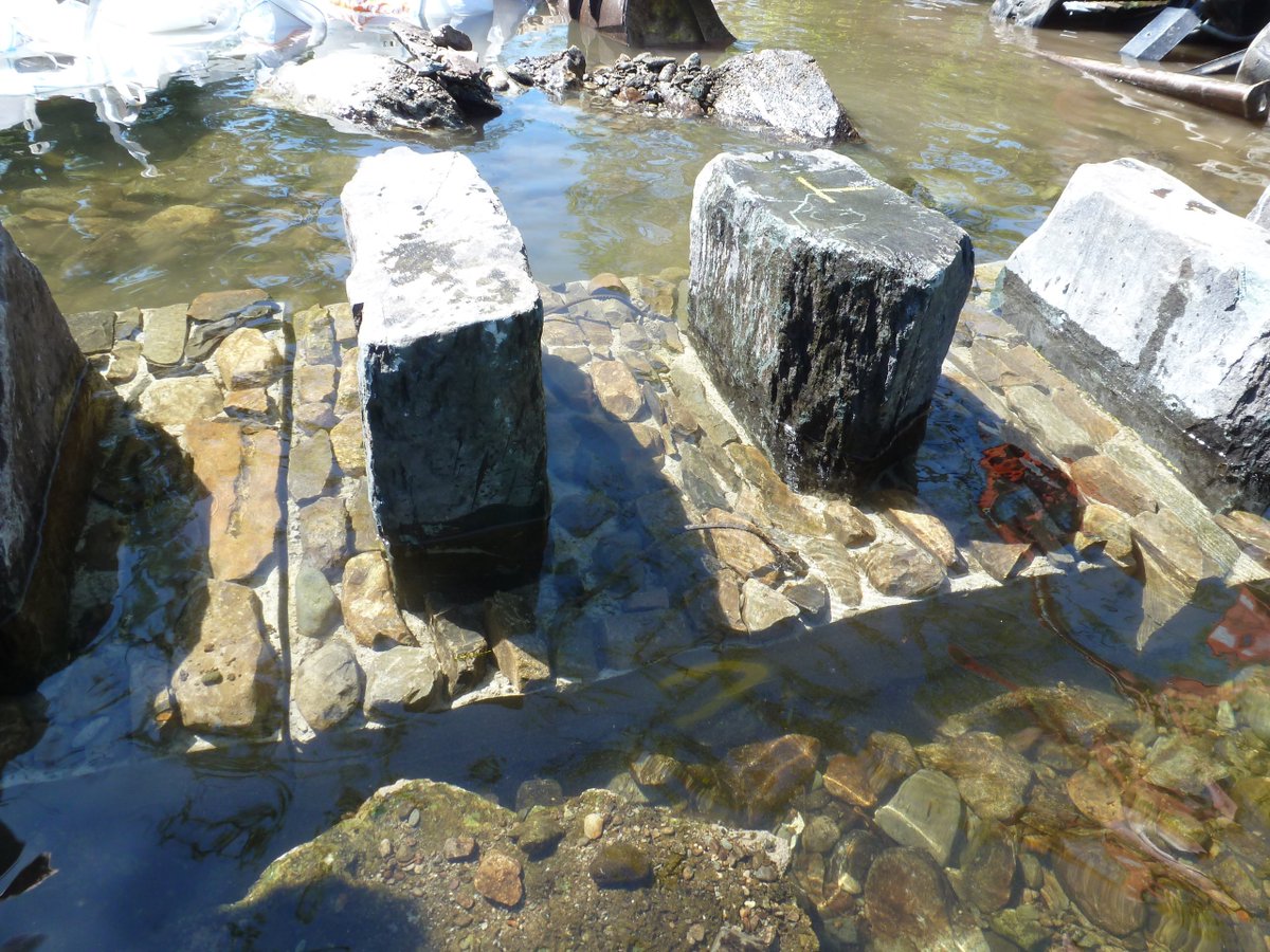 LakesRangers's tweet photo. Rydal Stepping Stones repairs completed by our #routestoresilience project. Stones re-instated by setting in concrete slabs off-site and the craning in. Minimised disturbance to the beck, and landscaped in with surrounding rock and gravel to hide the concrete. https://t.co/Tw2g1ch4iV