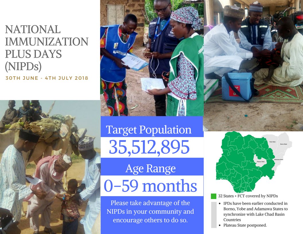 The National #Immunization Plus Days  (NIPDs) is ongoing, Please take advantage of the NIPDs in your community and encourage others to do so.

Be an #ImmunizationChampion