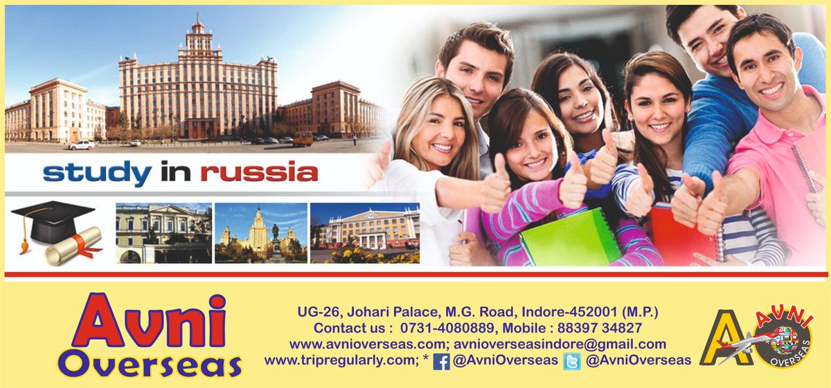 AvniOverseas's tweet photo. Complete education in Abroad. Contact for details
#Russia #studyinRussia #studyabroad #studyinforeign #study #foreigngraduation #india #indore #studyabroadfromindore #MBBS #MBA #STUDYABROADLIFE #STUDYABROADBECAUSE #ALLTHINGSABROAD #TRAVELDEEPER #THEPRETTYCITIES #CAPASTUDYABROAD https://t.co/LNi2So0kwk