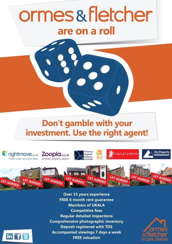 OrmesFletcher's tweet photo. CALLING ALL LANDLORDS...
Don't gamble with your investments! Use Ormes &amp; Fletcher to rent out your property!
Call our office today on 01204 309545 to arrange your free valuation🏡 https://t.co/C49ZQ1tReW