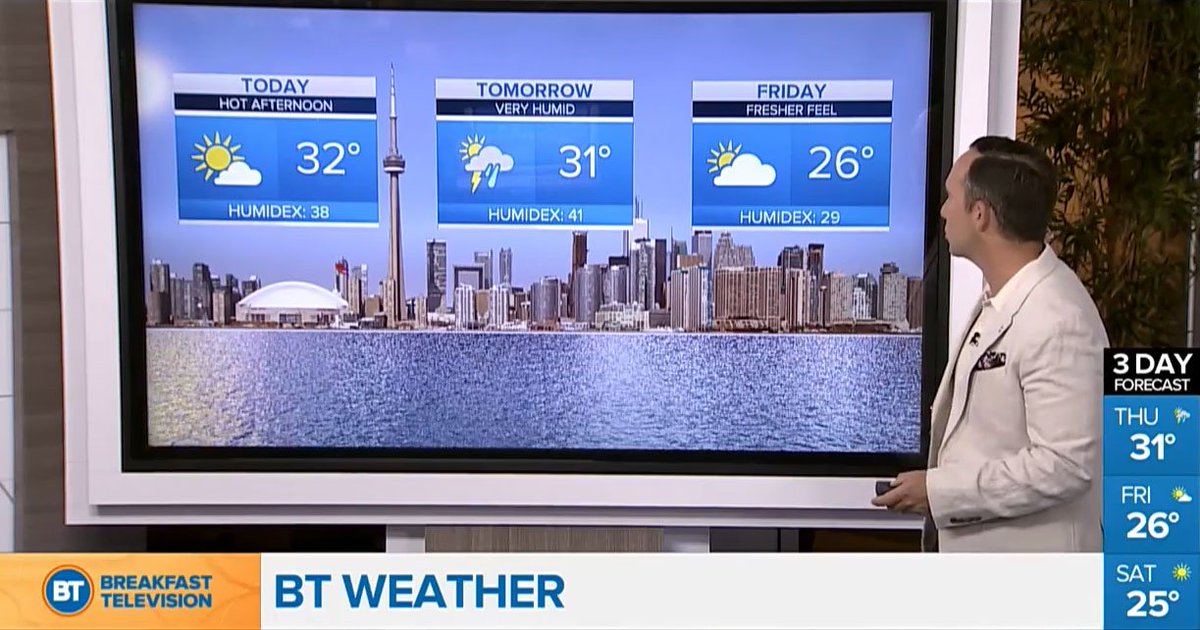 Heat warning continues for the GTA — some relief expected on Friday ow.ly/Koky30kNttU @FrankFerragine https://t.co/BabD1mfnXL