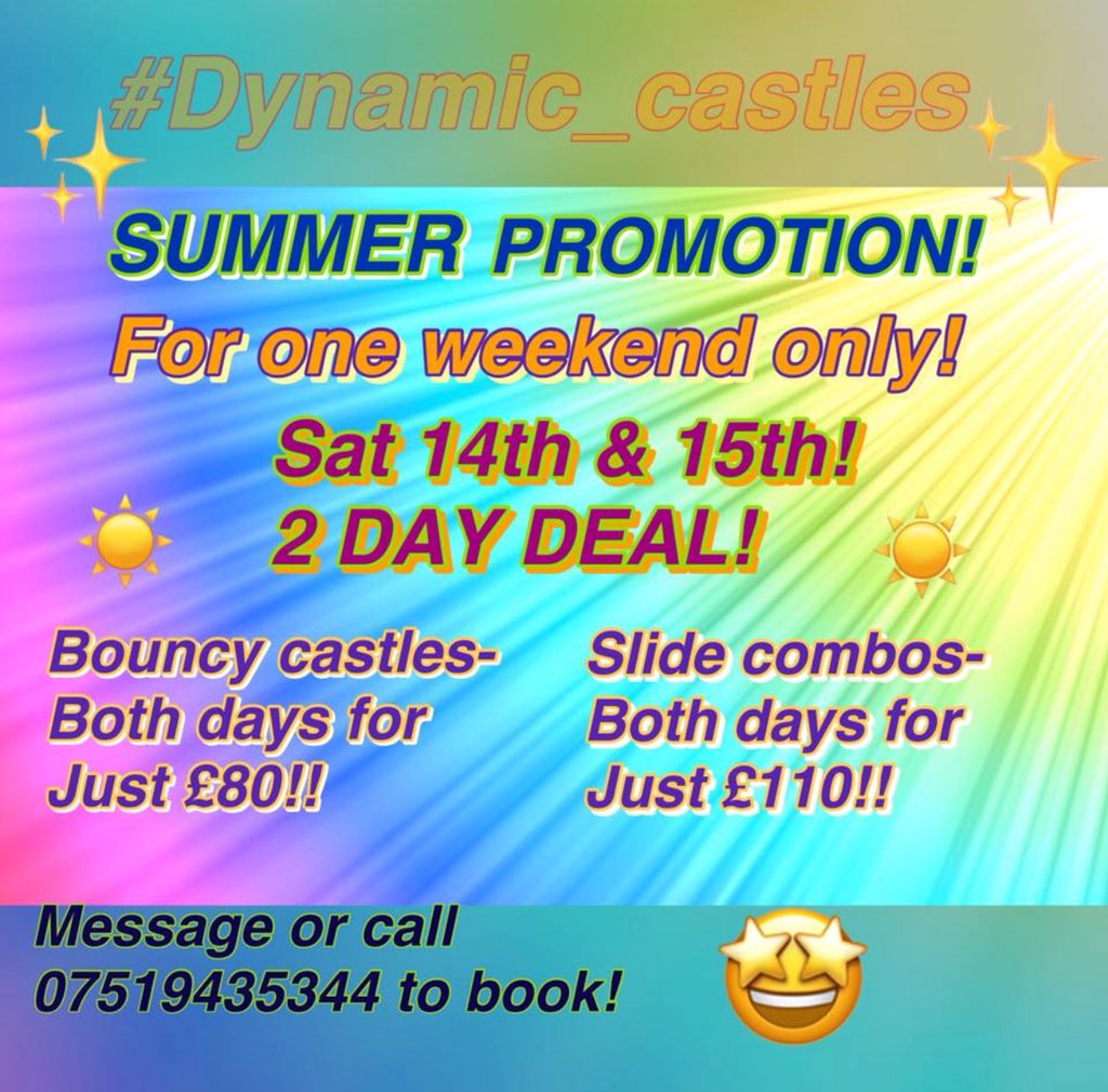 ☀️🌈☀️Summer Promotion☀️🌈☀️ For one weekend only!!! Book now for a great deal. #bouncycastle #summerdeal #partypartyparty #booktoday