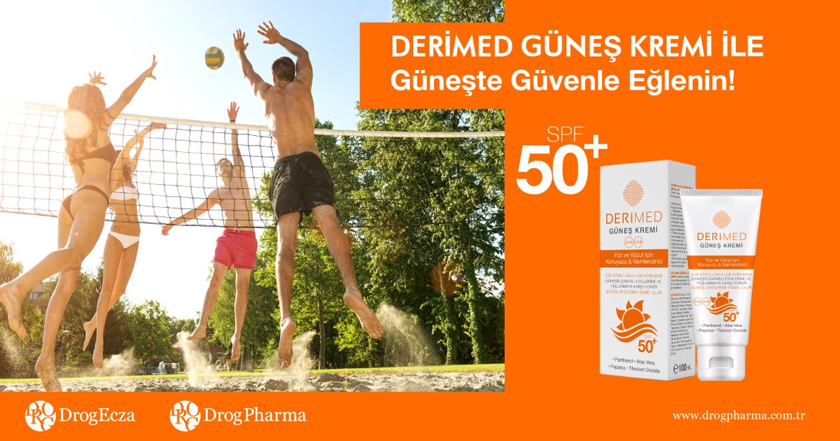 Drogpharma's tweet photo. DERİMED GÜNEŞ KREMİ İLE GÜNEŞTE GÜVENLE EĞLENİN! 
#Derimed #Güneş Kremi ile Çok Yüksek Etkili #UVA &amp; #UVB Koruması! #TitaniumDioxide  #Panthenol #AloeVera  #Papatya #Milletinİsteği https://t.co/rZ1AaRsIT6