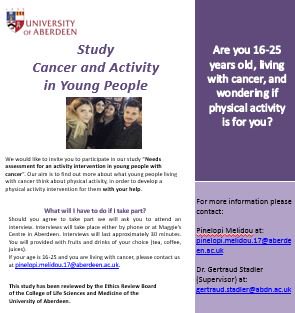 MoveMoreABDN's tweet image. Are you 16-25 years old, living with #cancer, and wondering if #physicalactivity is for you? Take part in “Needs assessment for an activity intervention in young people with cancer” study by contacting Pinelopi Melidou at pinelopi.melidou.17@aberdeen.ac.uk for more information