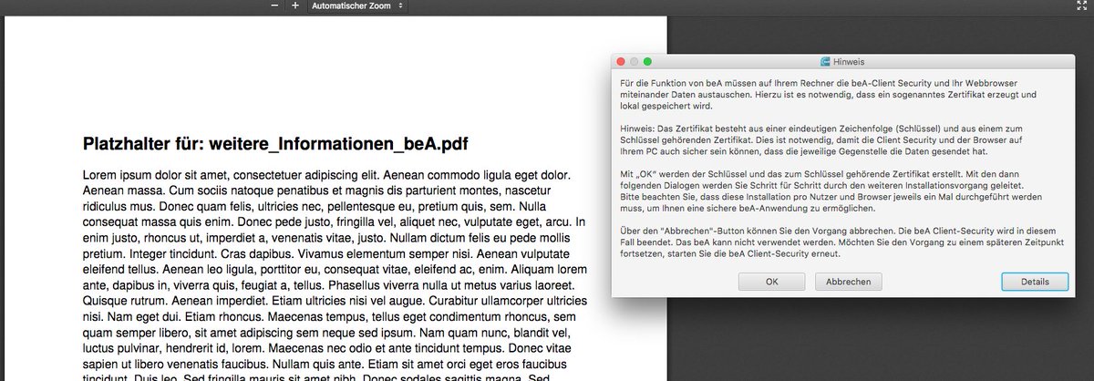 hufendiek's tweet photo. Drücken Sie nicht auf Details 🙈 Lorem ipsum ... #beA geht ja nur um Zertifikate.. https://t.co/W968ZaxWke