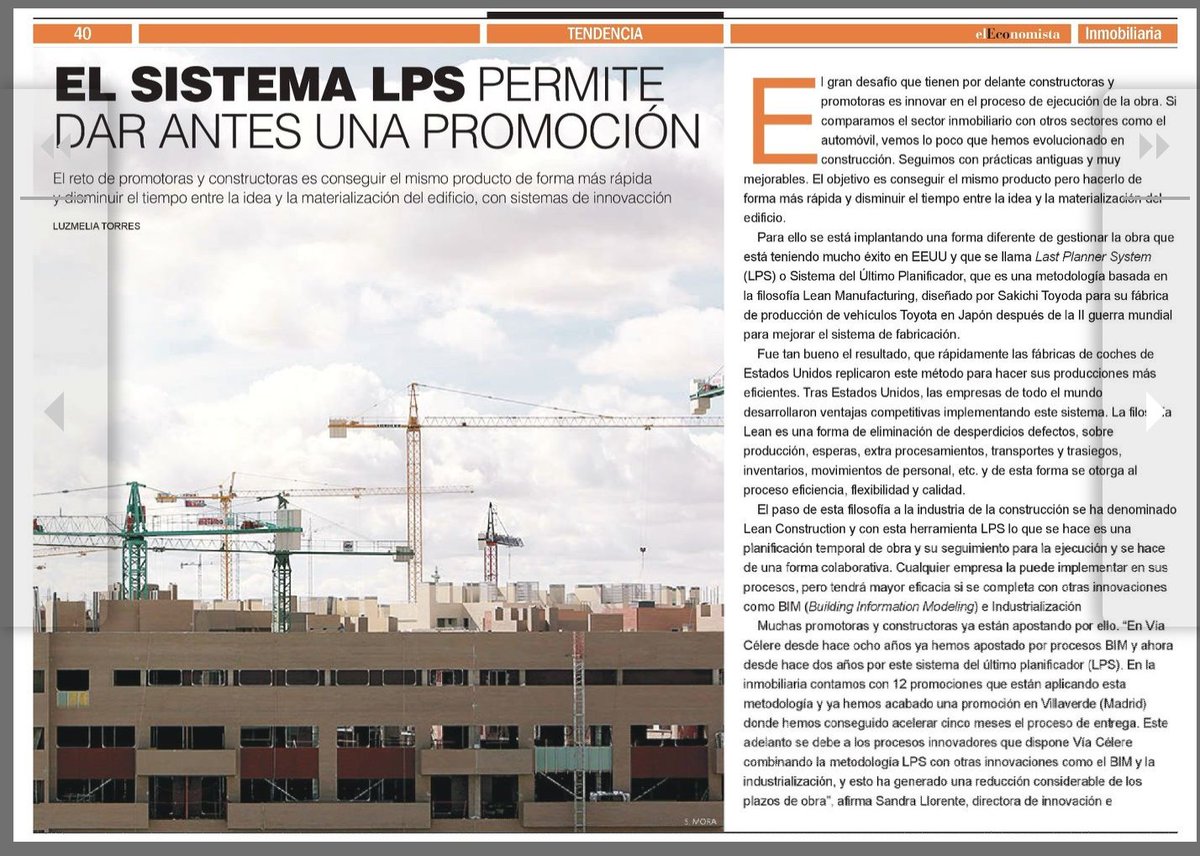 El reto de promotoras y constructoras es conseguir el mismo producto de forma más rápida con herramientas como Last Planer Systems (LPS). <a href="/viacelere/">Vía Célere</a> <a href="/acrgrupo/">ACR</a> ya lo están haciendo. <a href="/eEInmobiliaria/">eEInmobiliaria</a> <a href="/THiNKproducti/">THiNK productivity</a> <a href="/GradoInmoUPM/">Grado Inmobiliario UPM</a> 
diario.eleconomista.es/i/1000574-elec…
