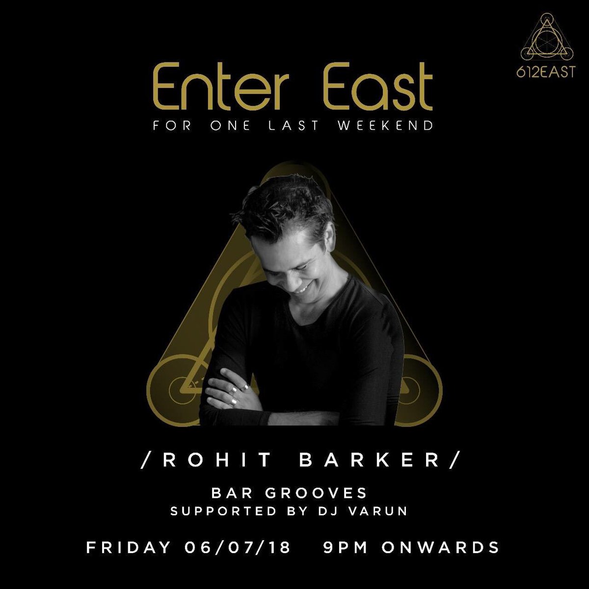 One final weekend, one final #EnterEast, one final session on the terrace! Over the last year the vibe on the #612East terrace has been unparalleled and this Friday we bring that to a head with <a href="/RohitBarker/">Rohit Barker</a> and a few friends behind the console. 
We would love to see you at there!