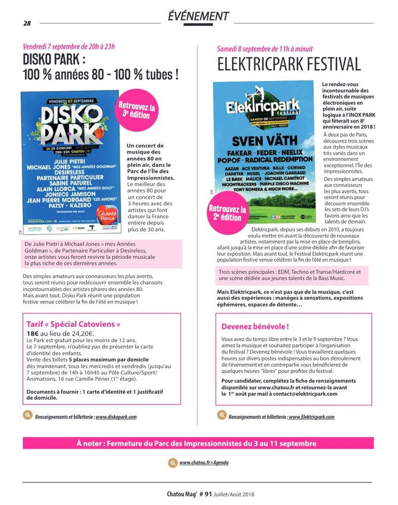 Disko Park (@diskopark) on Twitter photo Tous à <a href="/VilledeChatou/">Ville de Chatou</a> pour <a href="/Diskopark/">Disko Park</a> le Vendredi 7 Septembre !
Avec <a href="/Julie_Pietri/">Julie Pietri</a> - Michael Jones - <a href="/DesirelessWorld/">DESIRELESS</a> - Partenaire Particulier - <a href="/SABINEPATUREL/">SabinePaturel</a> - <a href="/AlainLlorca/">Alain Llorca</a> - Joniece Jamison - Jean-Pierre Morgand Les Avions - patsy - Éric Casero / @présenté par Jacky Tous à <a href="/VilledeChatou/">Ville de Chatou</a> pour <a href="/Diskopark/">Disko Park</a> le Vendredi 7 Septembre !
Avec <a href="/Julie_Pietri/">Julie Pietri</a> - Michael Jones - <a href="/DesirelessWorld/">DESIRELESS</a> - Partenaire Particulier - <a href="/SABINEPATUREL/">SabinePaturel</a> - <a href="/AlainLlorca/">Alain Llorca</a> - Joniece Jamison - Jean-Pierre Morgand Les Avions - patsy - Éric Casero / @présenté par Jacky