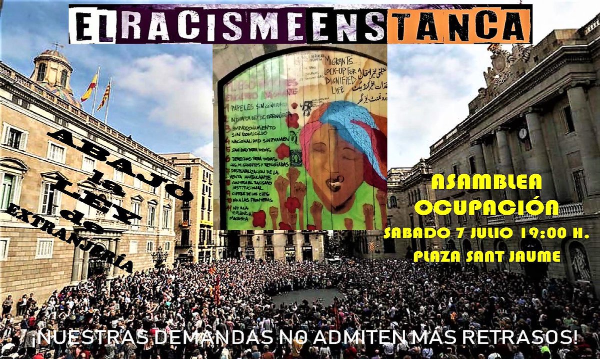 La Ley de extranjería mata gente cada día – Sábado 7 Julio, 19h – Sant Jaume, #Barcelona | @RacismEnsTanca 
A la web: racismenstanca.wordpress.com/2018/06/30/la-…