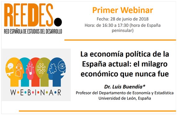 webinarinforee1's tweet photo. Ya están disponibles el vídeo y presentación de nuestro primer webinar "La economía política de la España actual: el milagro económico que nunca fue", presentada por Luis Buendía, profesor de la Universidad de León (España) https://t.co/OXq0Ko0Owm ¡No te lo pierdas! @infoREEDES https://t.co/Z6IMTpBQcy