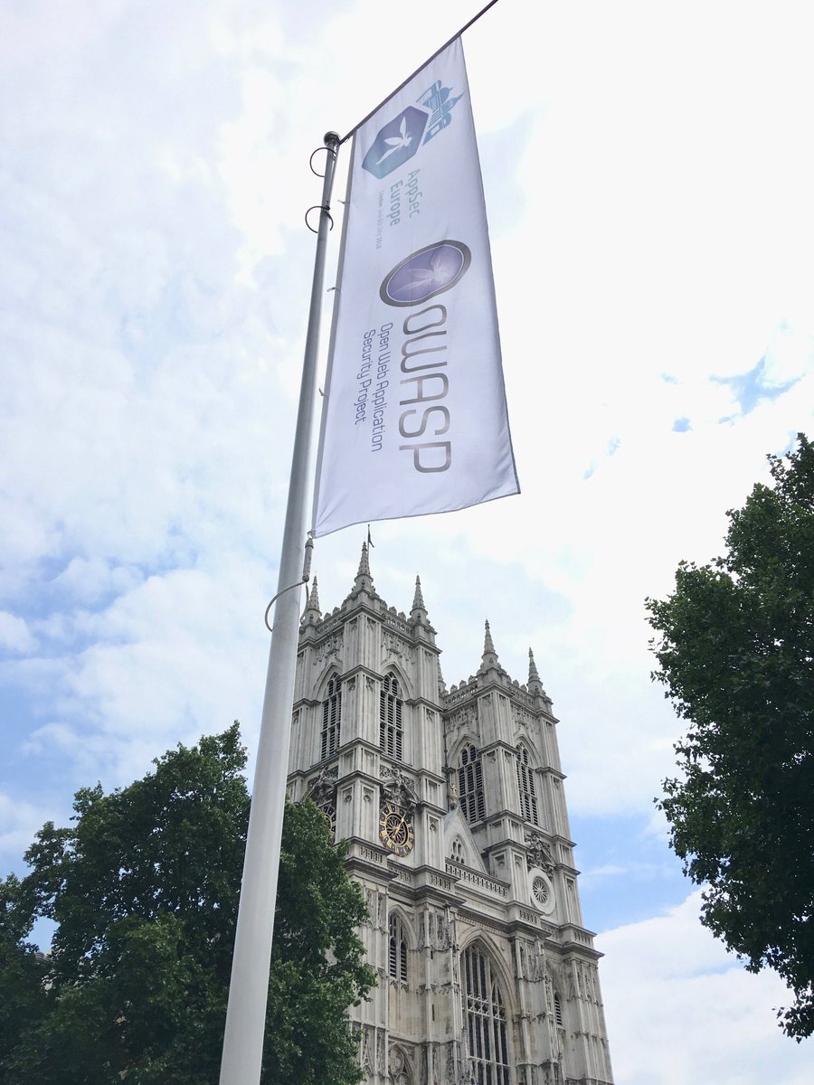 Enjoying the #LCY experience (this thing is KISS and fast, 10mins for bag drop off and security check!), I'd like to leave my #AppSecEu shot showing #Westminster raising the #OWASP flag ;-)