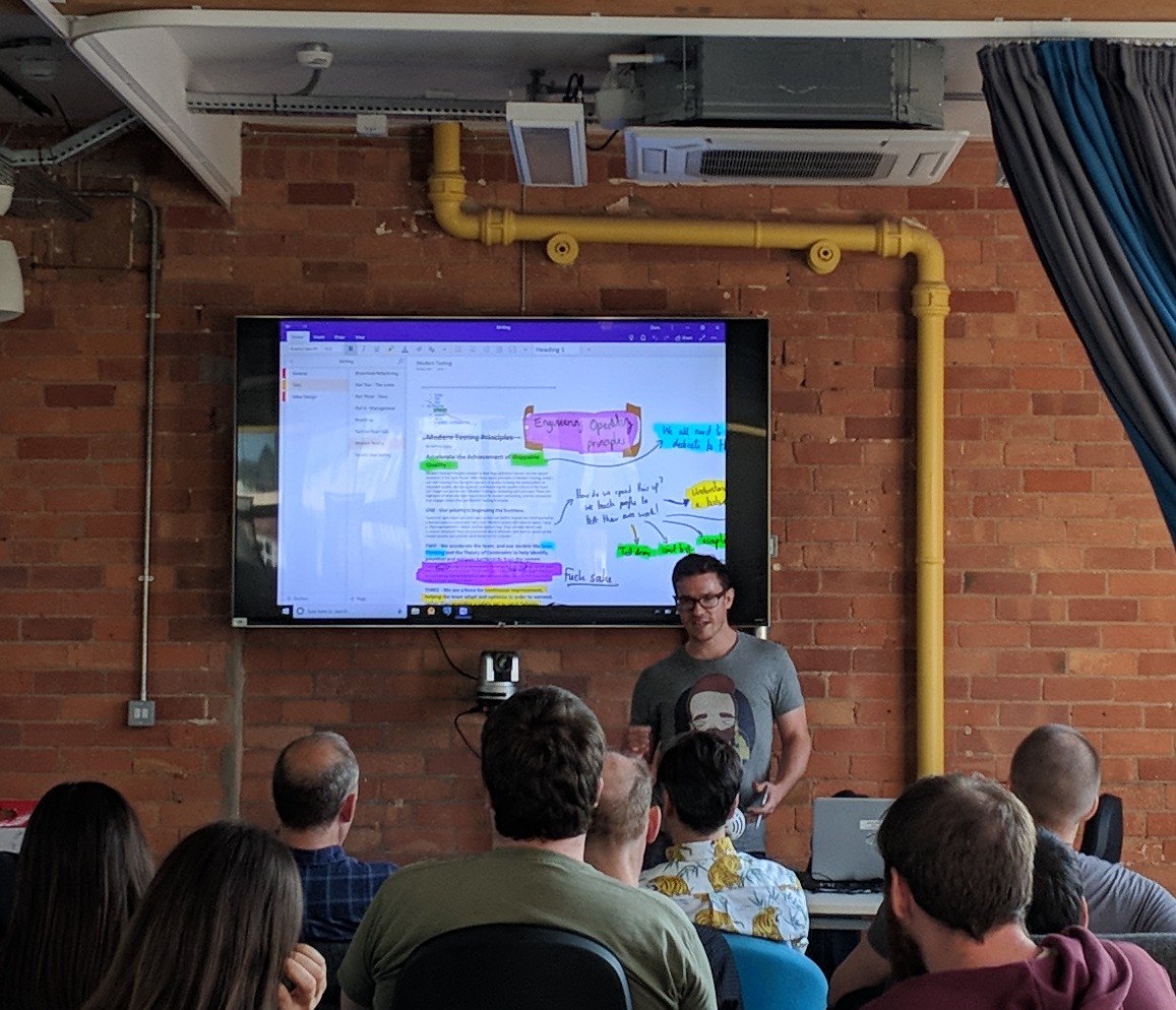 NottsTest's tweet image. @CleverFinn kicks off this month&apos;s NottsTest with a doodle talk! He sees the #moderntesting principles as applying to all of engineering.