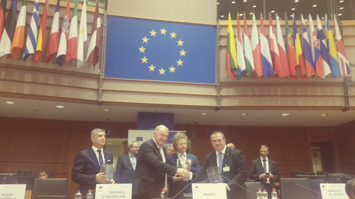 CoR_President's tweet photo. Congratulations to the Dutch Province of #Gelderland, Spanish Principality of #Asturias &amp; Greek Region of #Thessaly: European Entrepreneurial Region Award Winners 2019! #EER #CoRplenary #EUregions https://t.co/LP4BQRzLGG