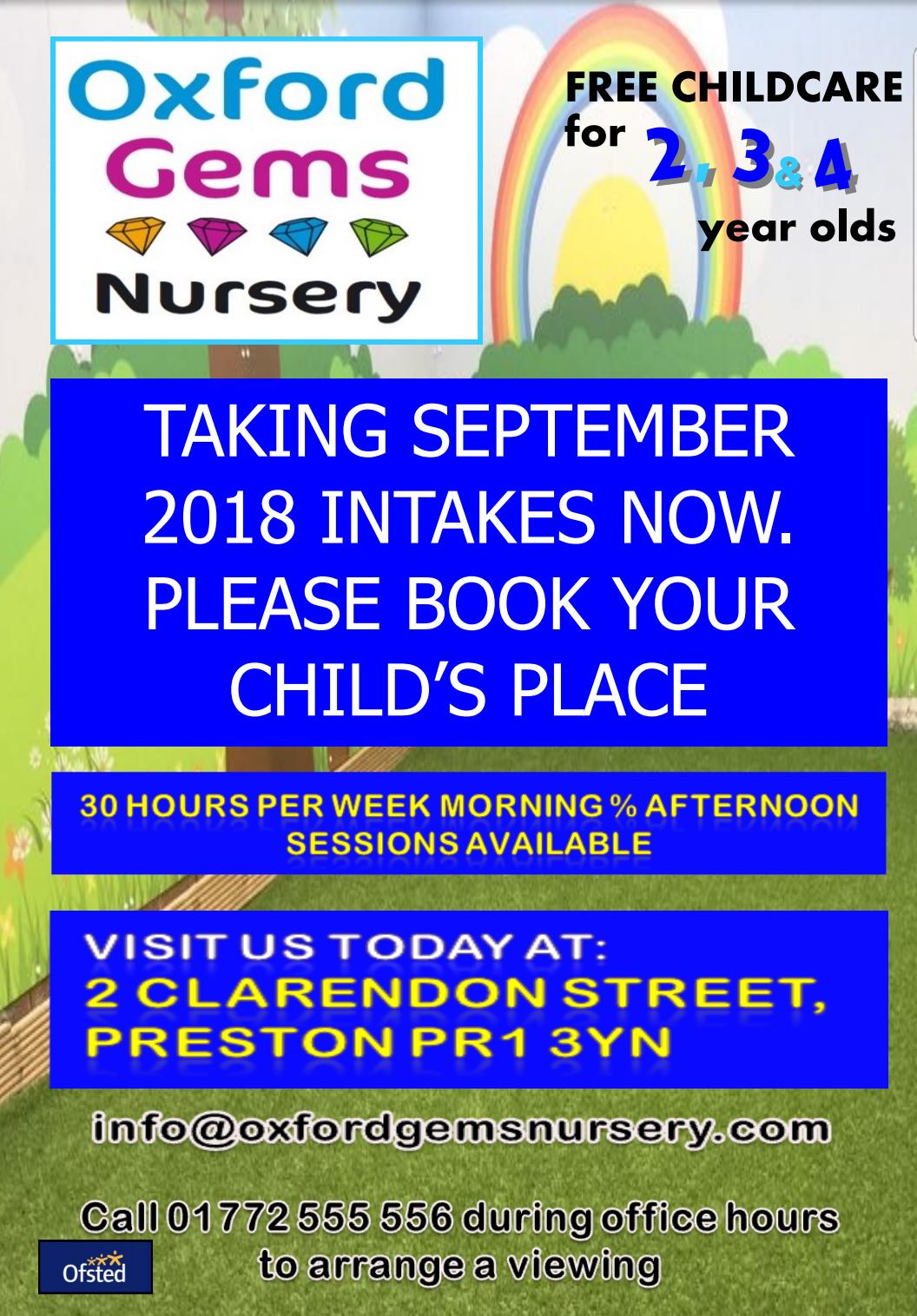 Jamea Masjid on Twitter: "OXFORD GEMS NURSERY! September Intake Now Open  Come &amp; Have A Look At Our Brand New Ofsted Registered Nursery  Competitive Fees 2-5 Year Olds Free Childcare For Eligible