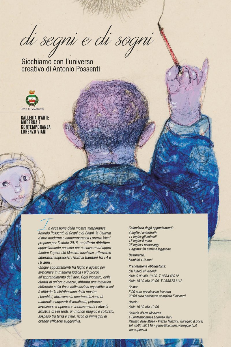 Si è svolto oggi il primo laboratorio didattico per bambini dedicato ad Antonio Possenti. Vi aspettiamo il prossimo mercoledì! Per info e prenotazioni: 0584-46012, 0584 581118.
#art #viareggio #antoniopossenti #gamc #lorenzoviani