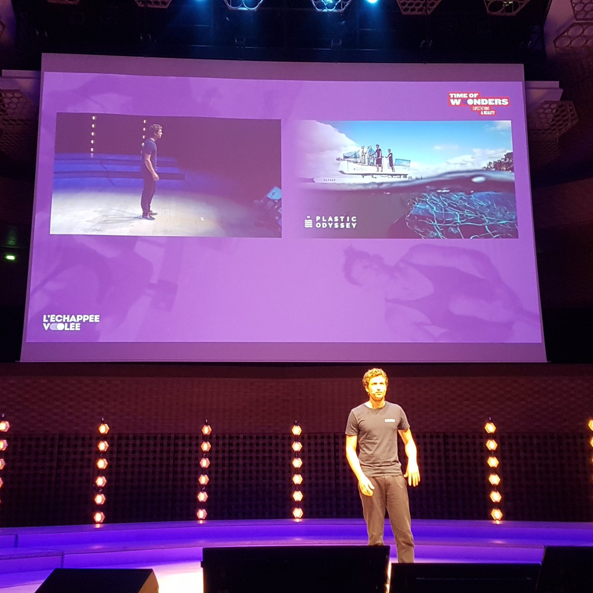 leroydiane's tweet photo. "Chaque minute, presque 18tonnes de plastiques se déversent dans l ocean" Un bateau qui recycle et navigue au plastique by @PlasticOdyssey #echappee2018 #FranceForGood https://t.co/XPghP73s0g