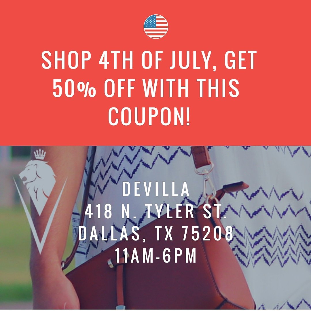 DeVillaDallas's tweet photo. Stop by today for this SALE! 🎆 Including clothing, handbags, jewelry, accessories &amp; more. 418 N. Tyler St., Dallas, TX.

Bring a friend! Happy 4th of July!!!

#happy4thofJuly #IndependenceDay #Sale #Dallas #deals #4thofJuly https://t.co/tnXugM2LZx