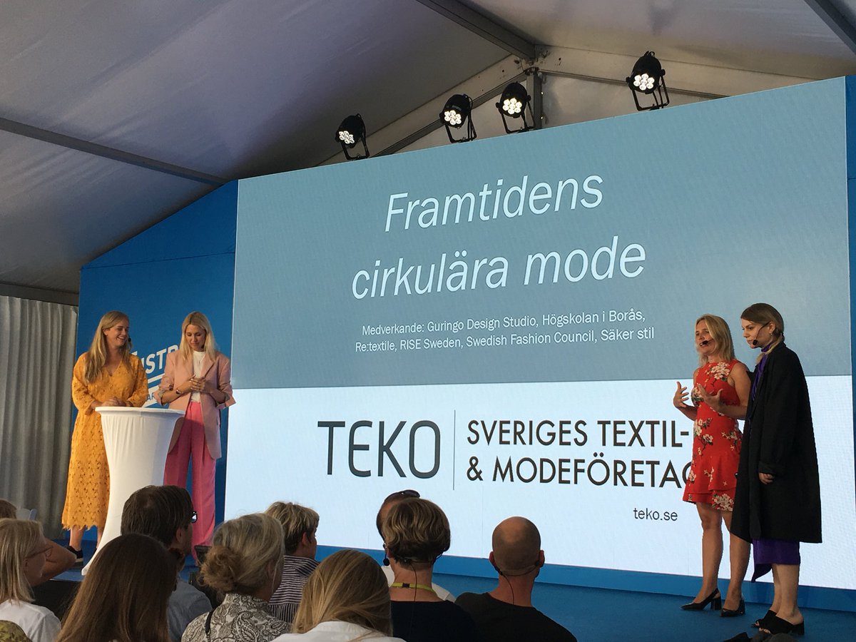 <a href="/TEKO_Sverige/">TEKO</a> seminariet Framtidens cirkulära mode är igång med <a href="/ebbavonsydow/">Ebba K von Sydow</a> och <a href="/emiliadeporet/">Emilia de Poret</a> som moderatorer och expertpanel med <a href="/re_textile/">re:textile</a> #guringodesign <a href="/RISEsweden/">RISE</a> <a href="/hogskolaniboras/">Högskolan i Borås</a> <a href="/swefashion/">Swed Fashion Council</a> #industrintarmatchen #almedalen #industriområdet