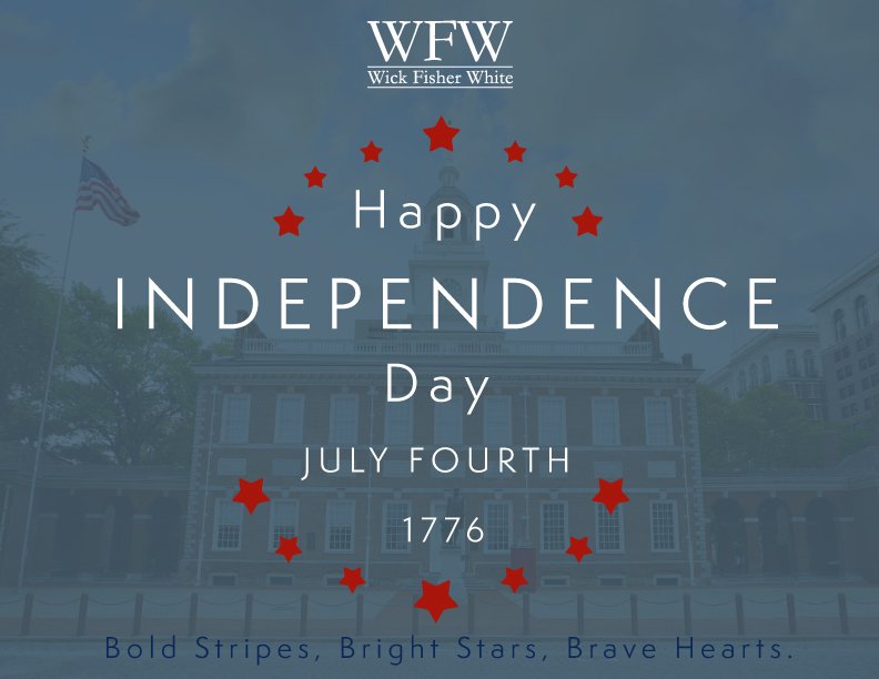 WickFisherWhite's tweet photo. Coming to you from the #BourseBuilding on Independence Mall, just a block from where the Declaration of Independence was originally signed in 1776, our team at #WickFisherWhite would like to wish everyone a safe, happy and memorable Independence Day!  #letfreedomring #4thofJuly https://t.co/iwz9Sx7lNs