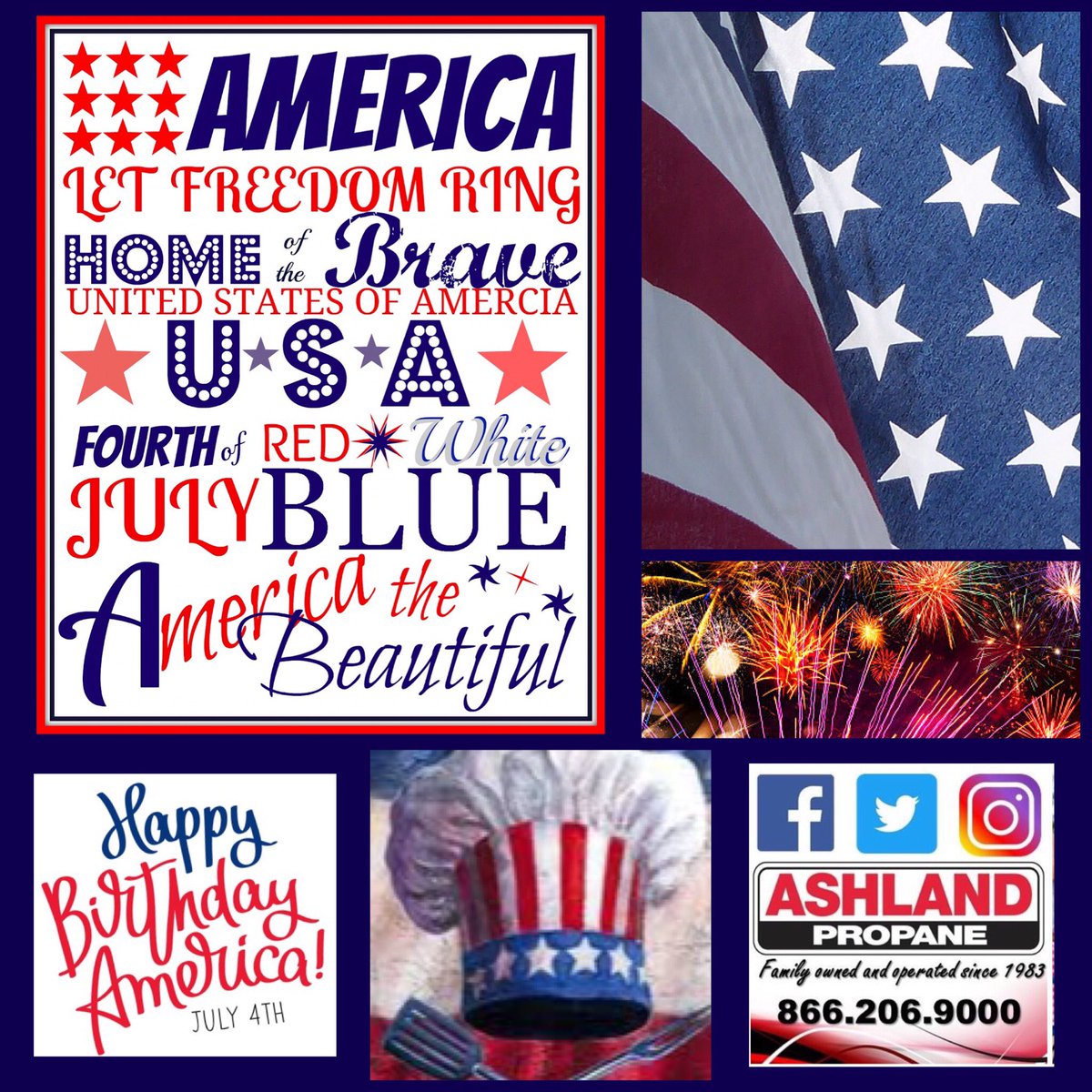 AshlandPropane's tweet photo. Happy #July4th from the #AshlandPropane family to all of yours! #America #IndependenceDay2018 #AmericatheBeautiful #BBQ #FamilyTime https://t.co/g0voXMCZkZ