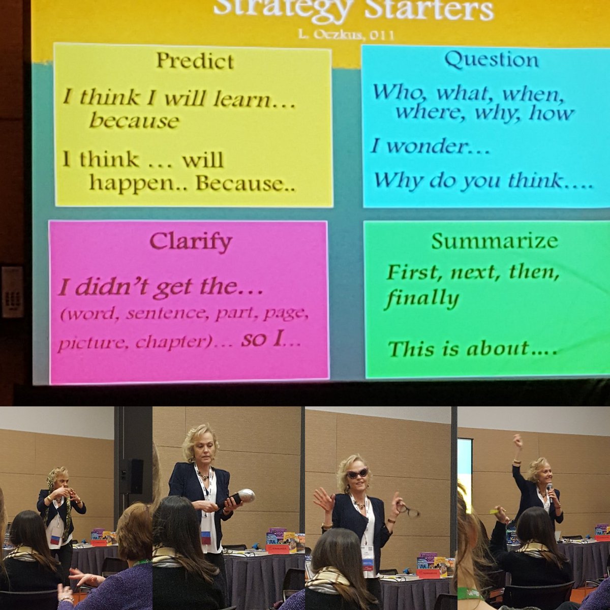 RellaTink's tweet photo. Predict, Question, Clarify, Summarize with @LoriOczkus #predictquestionclarifysummarize #predict #question #clarify #summerize #crystalball #microphone #glasses #lasso #teachers #teacherlife #teacherlifestyle #teacherpoor #teacher #readingconference #conferences #thefabfour #ascd https://t.co/TxE8LYVyCP