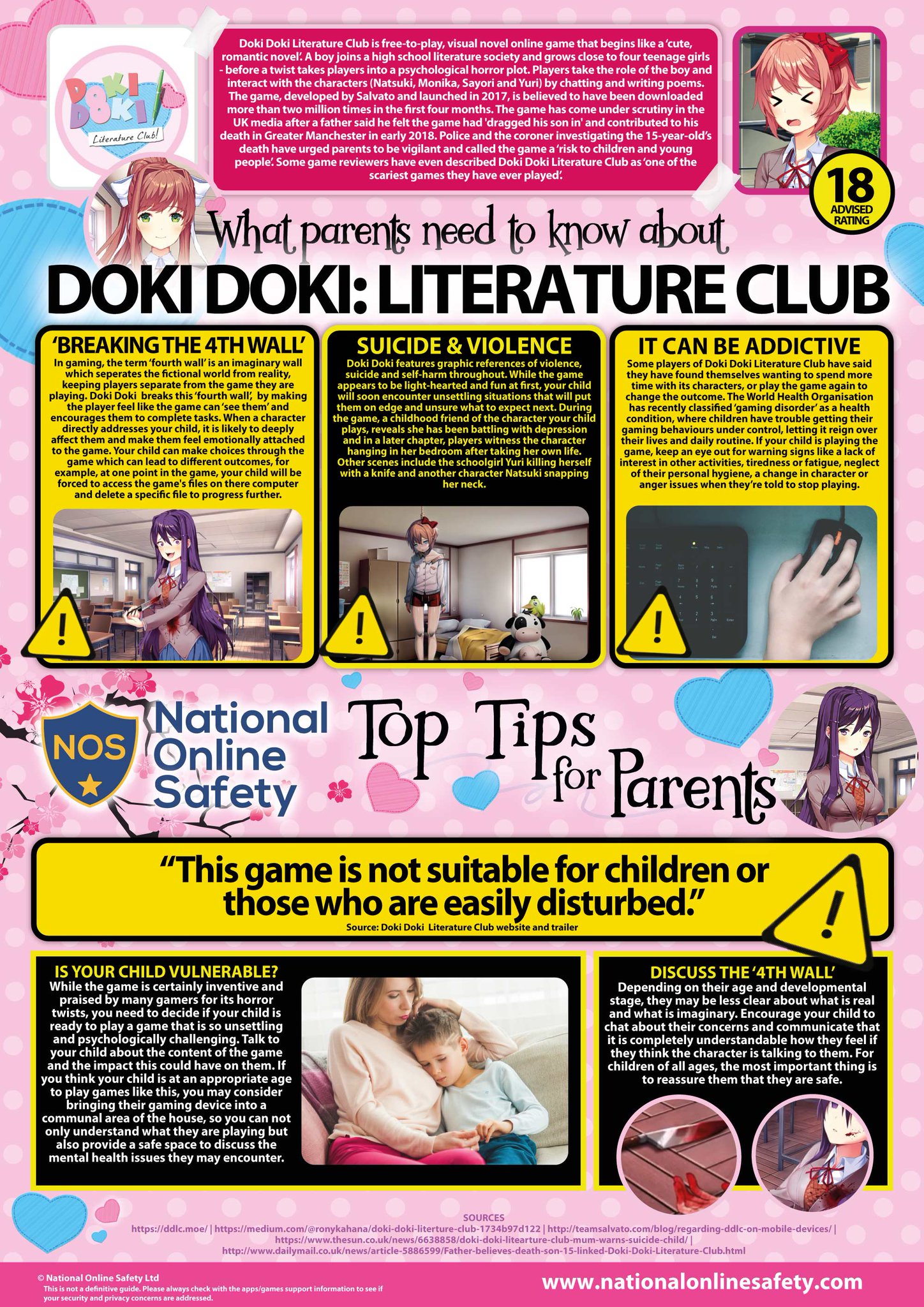 National Online Safety on X: This #WakeUpWednesday we're highlight the  risks associated with Doki Doki Literature Club; a visual novel game with  suicide themes and a psychological horror plot, advised by its