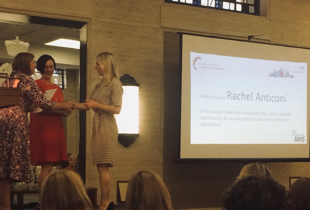 EmmaLeppington's tweet photo. @helen_wark collecting a Women leader award on behalf of @RachelAnticoni for being an inspirational leader and creating the @RoyalFreeNHS women’s network. WATCH THIS SPACE #NHS70Women #COMINGSOON https://t.co/dMpG4jU1Uz