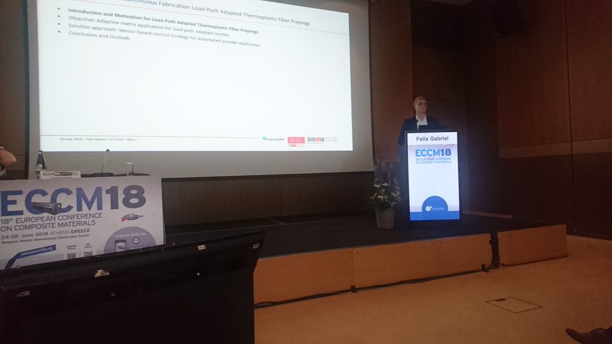IWF_MoFA's tweet photo. Raphael Schnurr and Felix Gabriel presented their research in automated composites manufacturing at #ECCM18 in Athens. https://t.co/GhfjA1YOm5