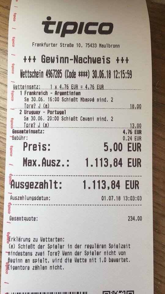 Tipico Die Doppelpack Kombi Der Wettschein Des Achtelfinals Ein Tipper Aus Maulbronn In Baden Wurttemberg Hat Die Doppelpacks Von Kmbappe Und Cavani Als Kombi Wette Korrekt Vorhergesagt Einsatz 5