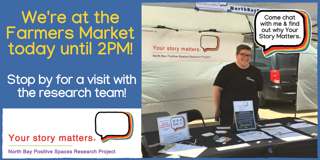 We're at the <a href="/NBFMarket/">NBFarmersMarket</a> today! Stop by for a chat #NorthBay! #NBayPositiveSpaces #NipissingDistrict #LGBTQ2S+ #LGBT #LGBTQ #LGBTQIA  #LGBTQNewcomers  #cdnimm #Newcomers #NewCanadians <a href="/NBDMC/">North Bay & District Multicultural Centre</a>