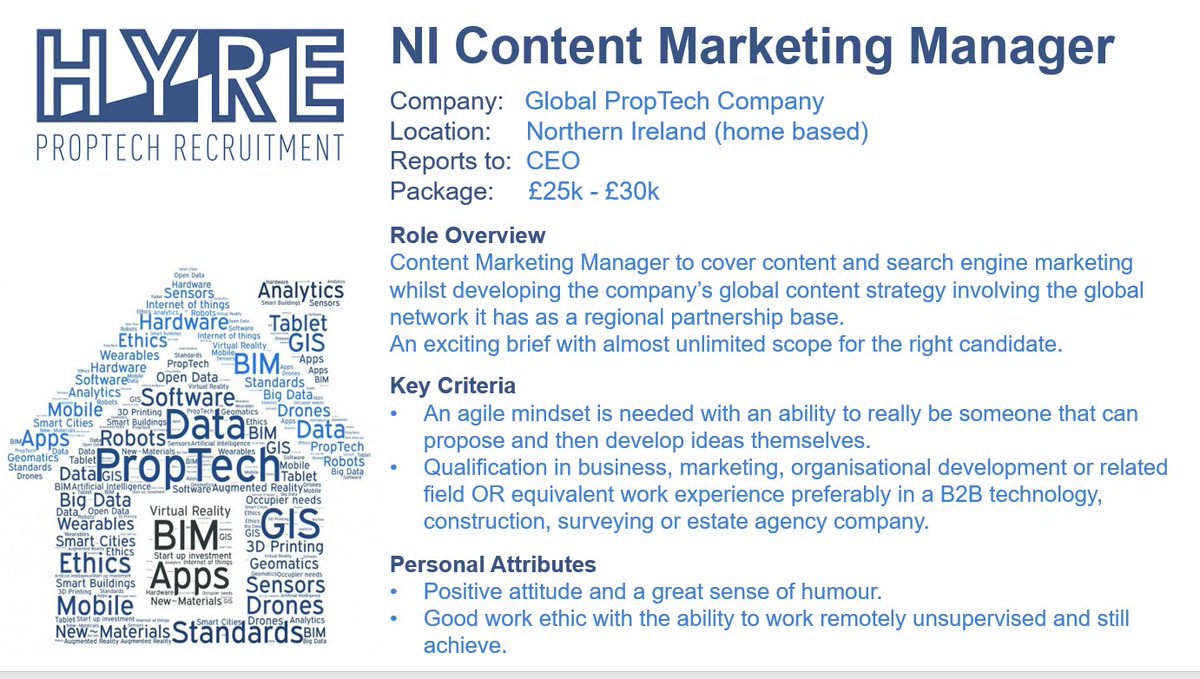 PropTechJobs's tweet photo. Northern Ireland's first official #PropTech role going live this afternoon!
#NI #Belfast #NorthernIreland #Recruitment #PropTechJobs #ContentManager #MarketingManager https://t.co/gCihVrn8dE https://t.co/pBche7UXdr