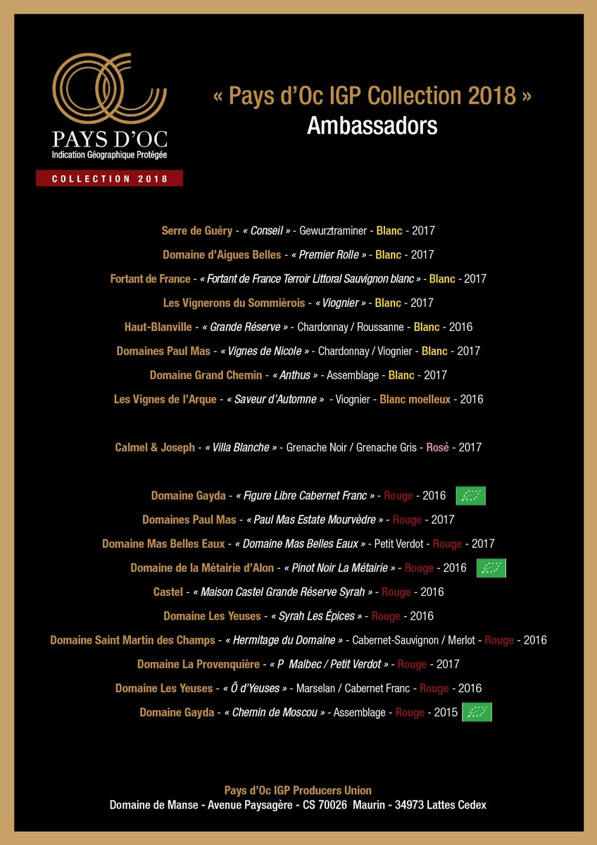 Discover the 19 cuvees Pays d'Oc IGP Collection 2018 🤩 #PaysdOcCollection Congratulations to the ambassadors and thank you to the Grand Jury for this great selection: @CRUesmee, <a href="/PeterKlosse/">Peter Klosse</a> ...👏