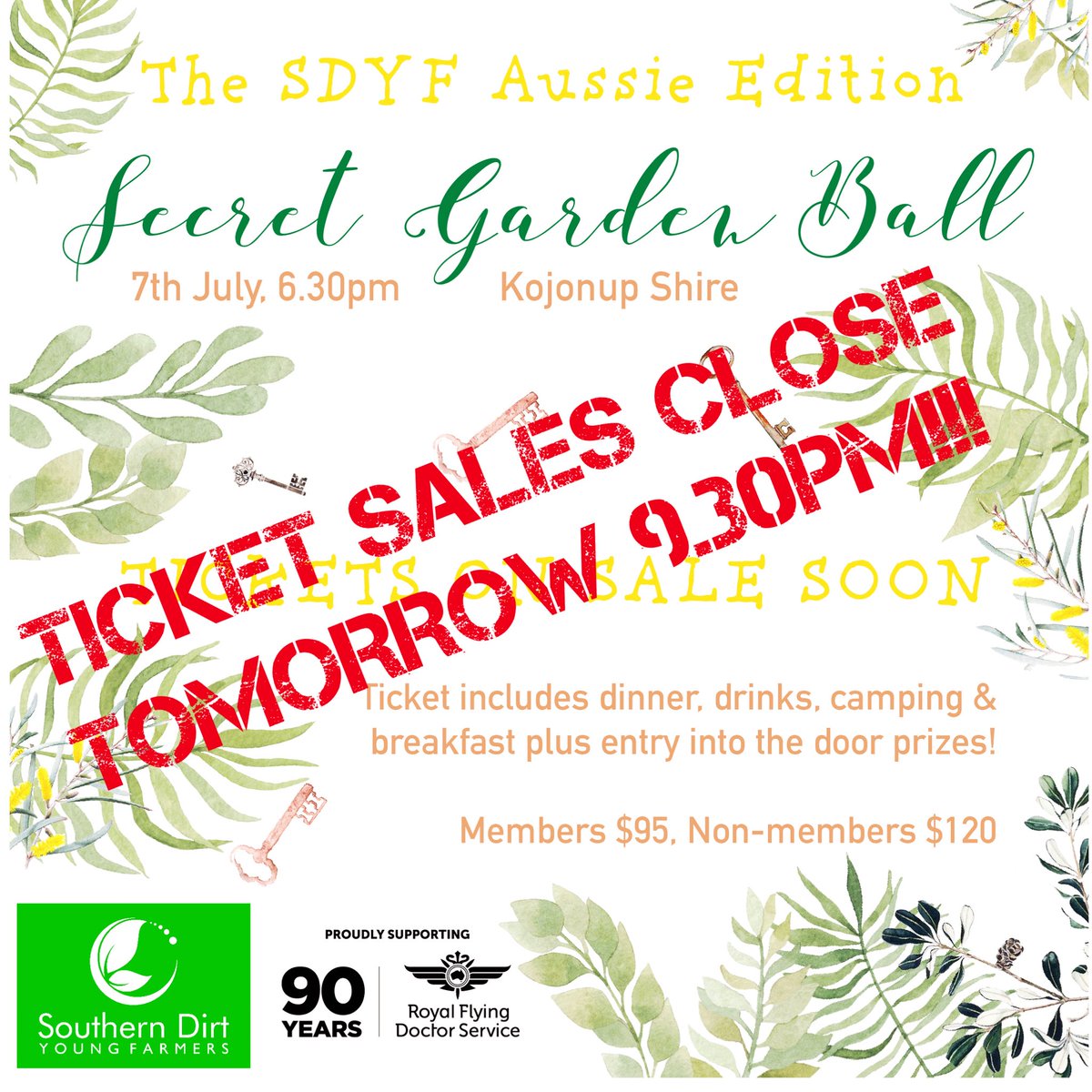 Ticket sales close tomorrow night at 9.30 (Thursday 5th) VERY FEW LEFT SO BE QUICK! Going to be an absolute ripper night 🙈🎉😁 link trybooking.com/WJHU #sdyfball2018