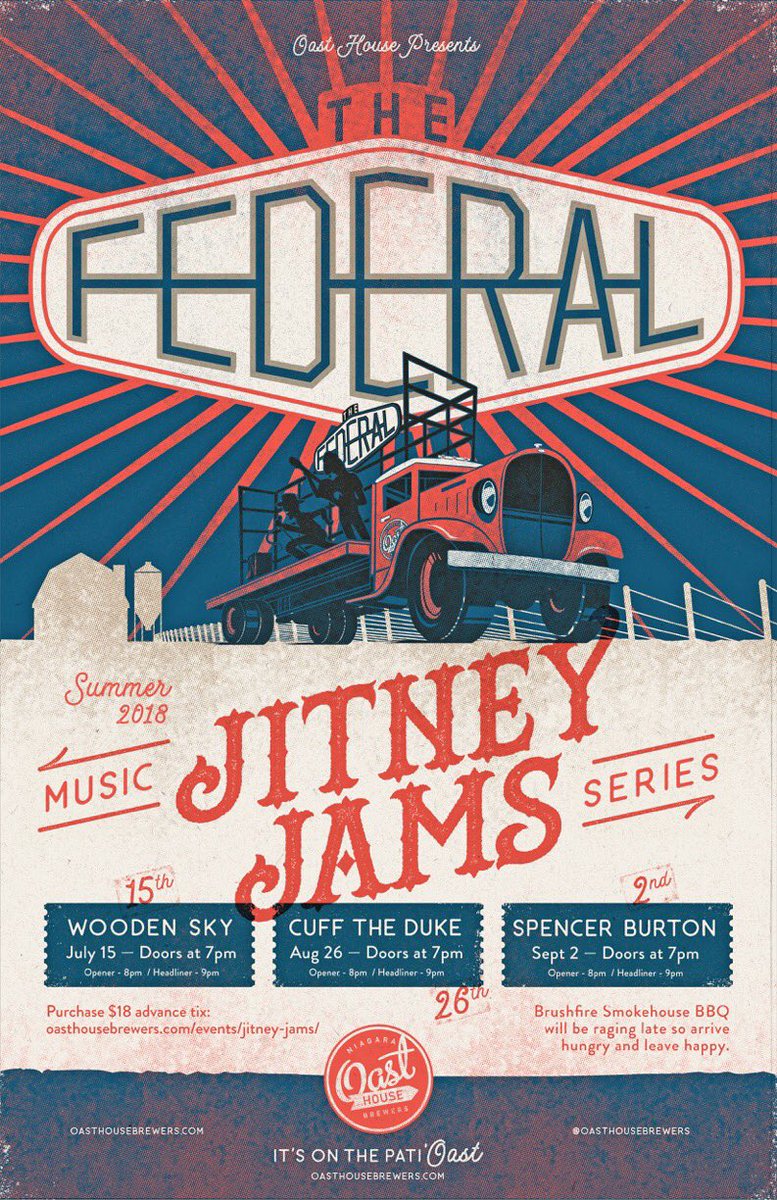OastHouseBeer's tweet photo. Nothing’s better than on a warm night, 
a cold Barn Raiser in hand and great live music out on Niagara’s best Patio! 
This Summer we’re excited to Present Jitney Jams on The Federal showcasing @thewoodensky @cufftheduke &amp; @spenceraburton!
Don’t miss out! 

https://t.co/Yu3vXrFRNU https://t.co/t1YYElCvZd