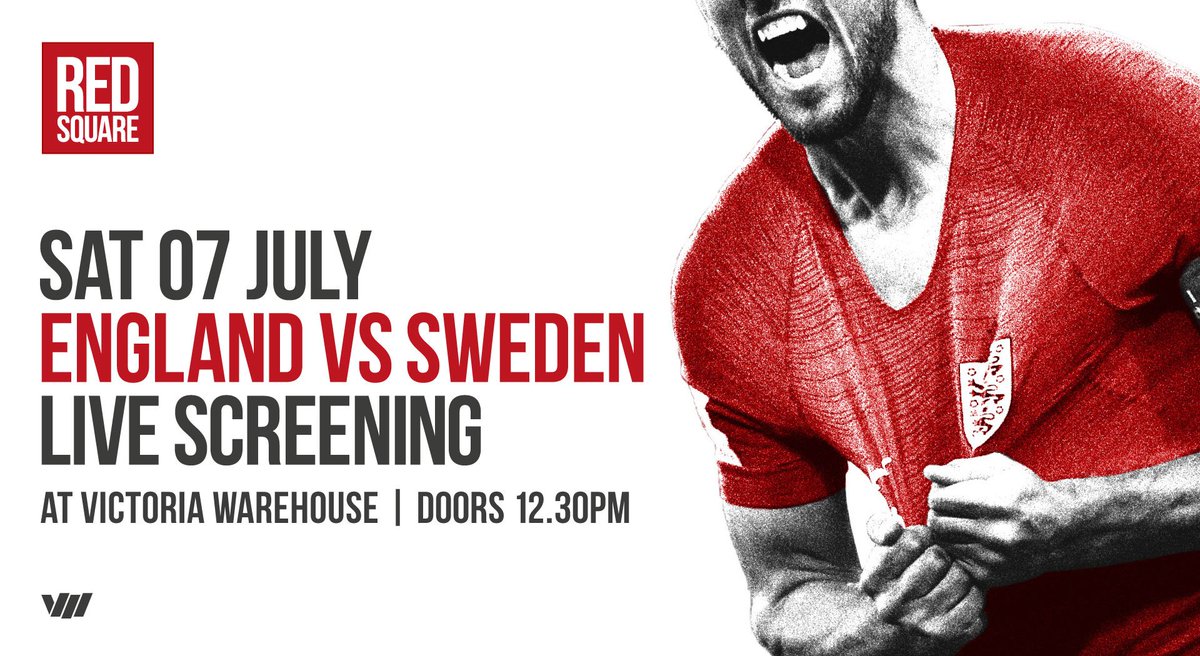RedSquareMUFC's tweet image. Join us for the Live Screening for the England Vs Sweden World Cup 2018 game!
 
This Saturday 7th July 2018. 
Doors Open 12.30pm - @VicWarehouse

Grab your tickets at: skiddle.com/whats-on/Manch…

#ItsComingHome #WorldCup18 #WorldCup
