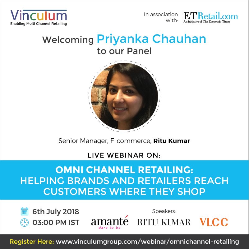 Vin_Omnichannel's tweet image. Join Priyanka Chauhan from @RituKumarHQ , this Friday, 6th July @ 3pm IST as she discusses how brands can reach customers wherever they shop.
Register Now - goo.gl/pJqdib

#LiveWebinar #OmniChannel #Retailing #O2O #Retail #eCommerce #DaVinningCode #EconomicTimes