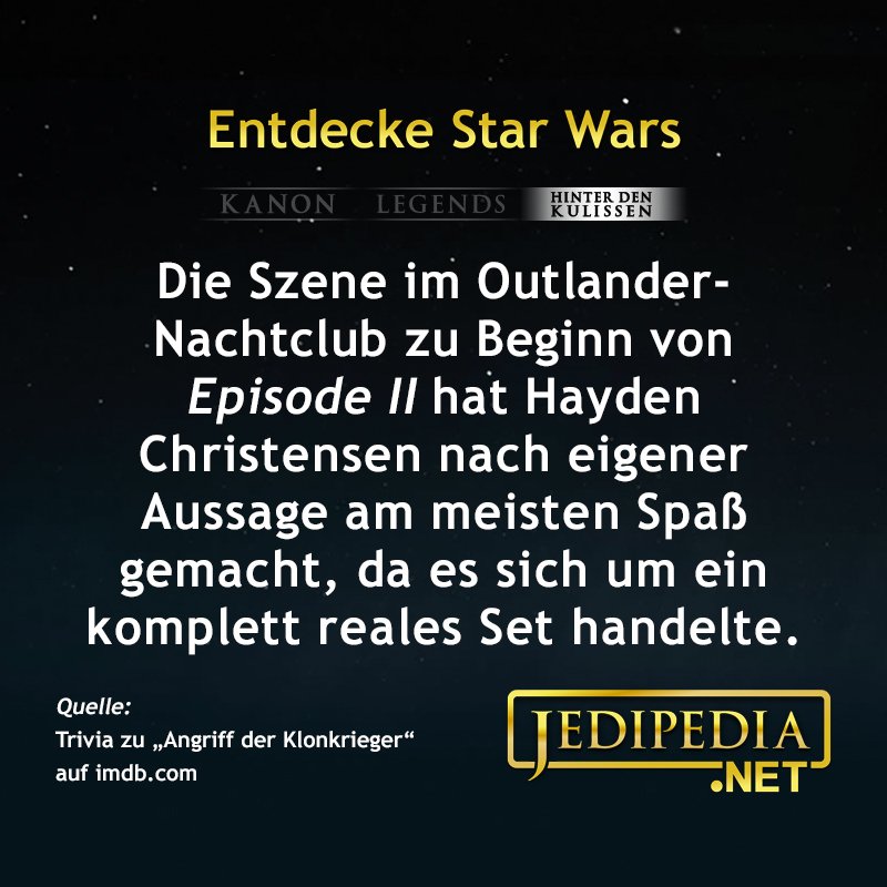 jedipedia's tweet photo. Stellt euch das mal vor – cool, oder? 😮
https://t.co/zDSflvgPyU
#Jedipedia #EntdeckeStarWars #HaydenChristensen #OutlanderNightclub #RealSet #AttackOfTheClones #AngriffDerKlonkrieger #WhereTheRealFunBegins #NoDeathSticks https://t.co/tYv3bkhKrW