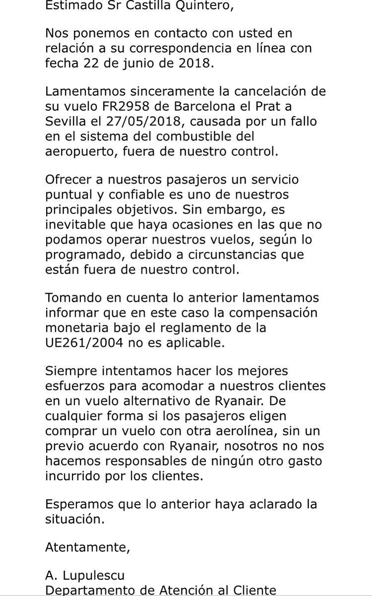 acastilla91's tweet photo. @aena @Ryanair_ES  Indignante no solo que no me compensen los gastos ocasionados, sino tampoco el vuelo cancelado por la compañía. https://t.co/Dv25R3E85G
