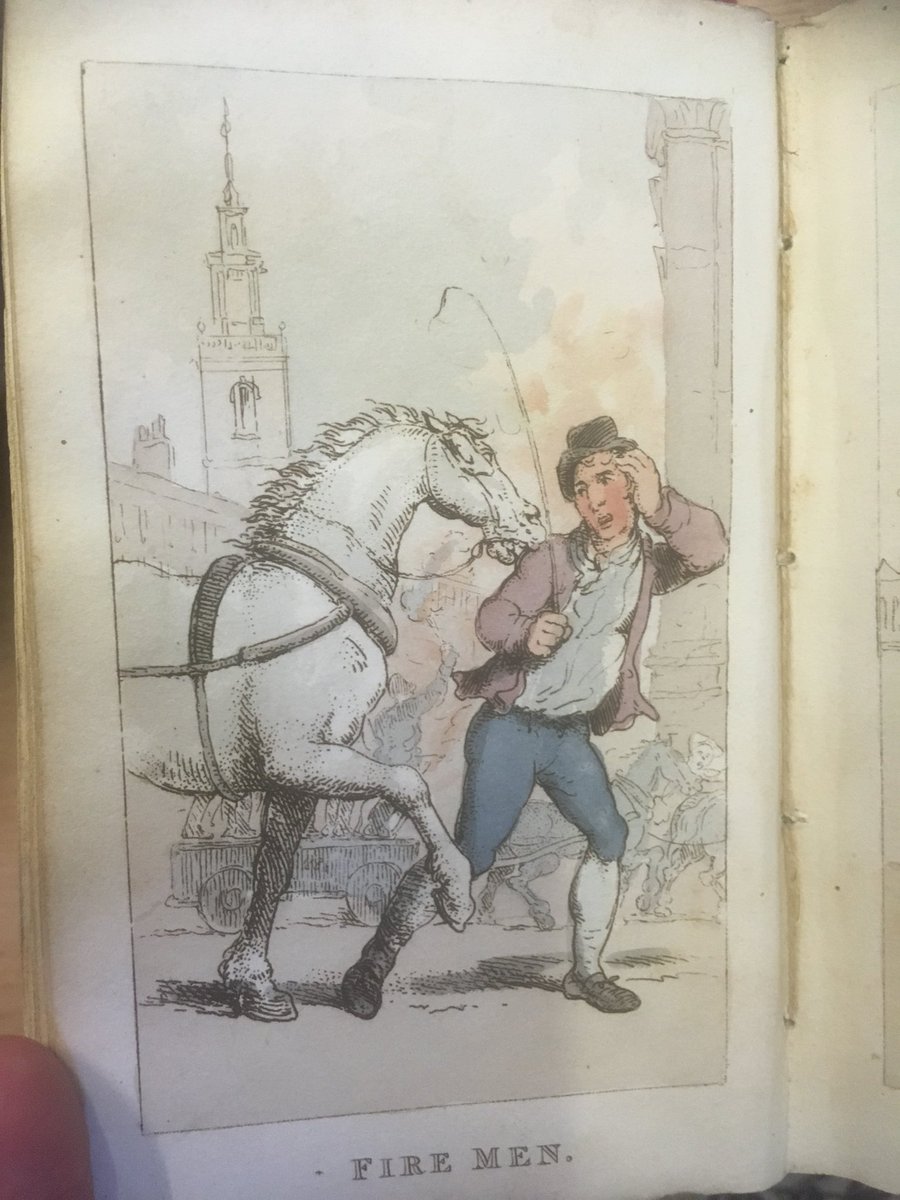 UshawLibrary's tweet photo. The #LisbonLibrary has turned out another gem. This is ‘Rowlandson's characteristic sketches of the lower orders’ (1820). Designed to help visitors to London recognise who’s who ofthe ‘lower orders’, they are all hand painted &amp; are fascinating #socialhistory #workingclass #Lisbon https://t.co/fhzPbOYnUd