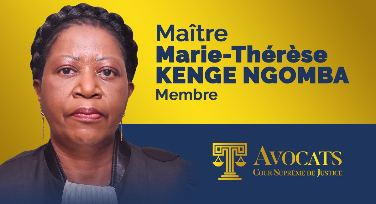 Maître Marie-Thérèse KENGE NGOMBA est membre du barreau près de la #CSJ. Elle a prêté serment comme Avocat à la #CSJ le 06 Novembre 1999 après avoir presté en qualité d’avocat à la Cour d’appel de Kinshasa depuis le 23 Mai 1984. buff.ly/2lSarXN