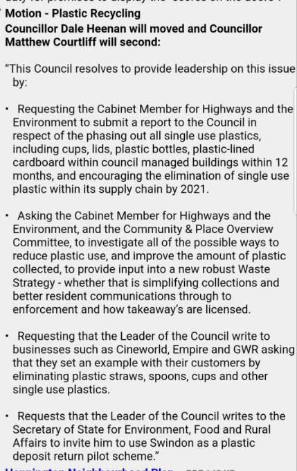 dale_heenan's tweet image. I am delighted to be proposing a debate on banning all single use plastics at @SwindonCouncil within 12 months next week and lobbying Government to use #swindon as a plastic deposit return pilot.