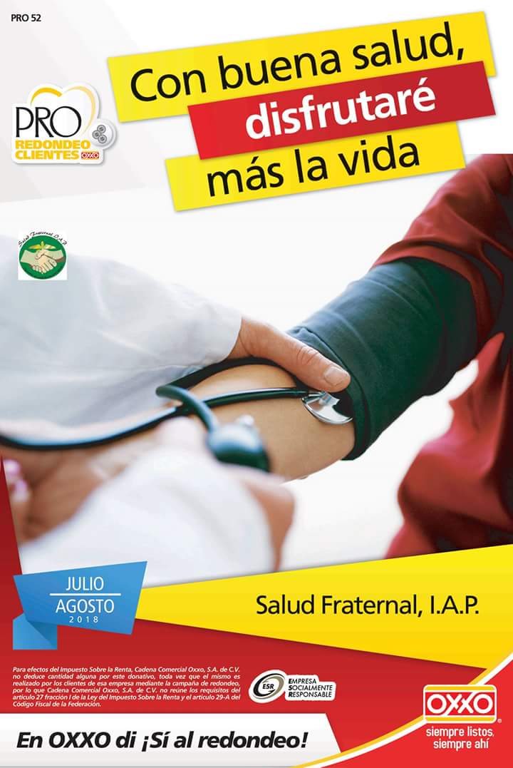 ¡Durante los meses de Julio y Agosto Apoyemos a Salud Fraternal, I.A.P.!
Di ¡Sí al Redondeo!
Con nuestra aportación estamos contribuyendo a majorar la salud de cientos de hermosillenses que no cuentan con seguro médico. 
#SialRedondeo