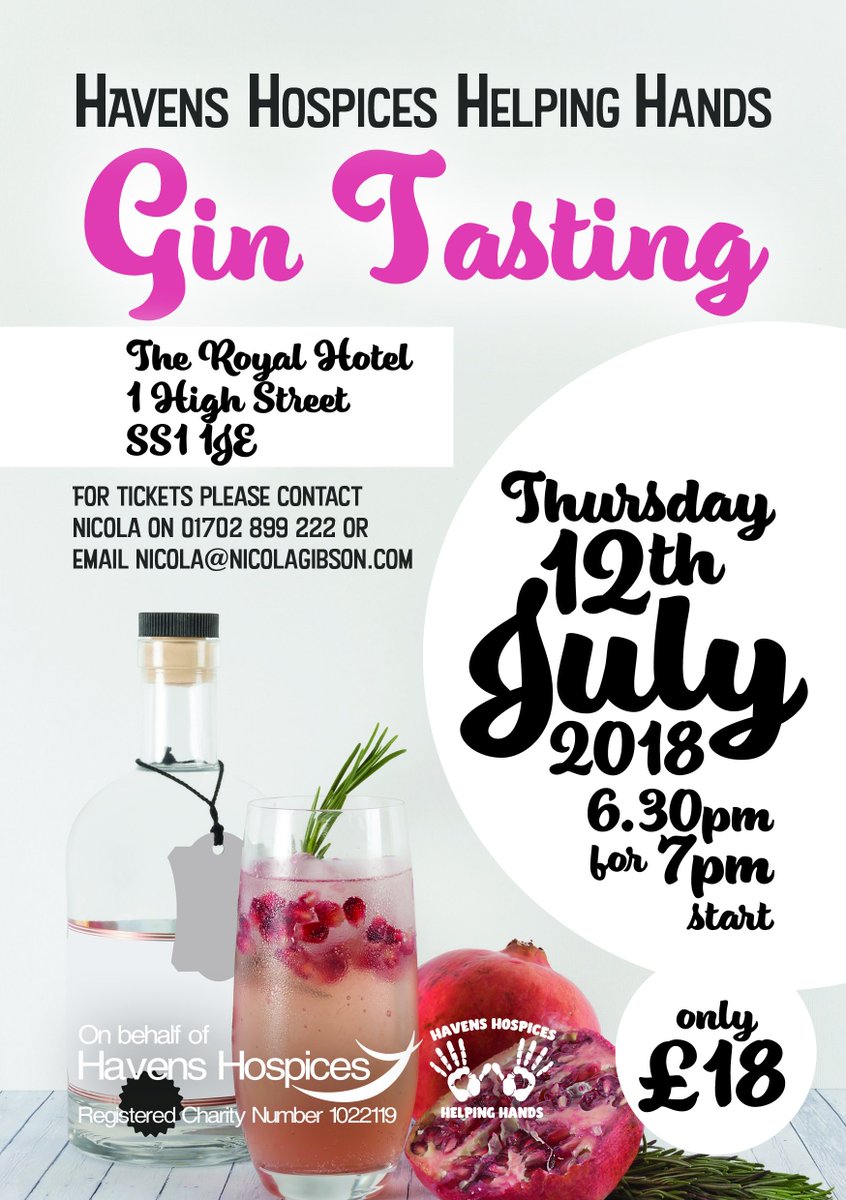 Sallys_design's tweet photo. Please join volunteers from @HavensHospices @RoyalHotelSS1 on Thursday 12th July at 7pm for #gin tasting and help us raise funds for #NewFairHavens @fairhavensforlife #charitytuesday @whatsonessex @Southend0nSea @SouthendGroup @NightsOutEssex https://t.co/qmCdDQyGok