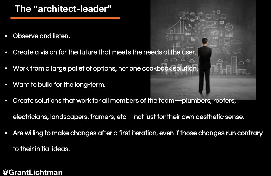 Leading change in schools is most successful with "Architect Leaders": <a href="/GrantLichtman/">Grant Lichtman</a> - Observe, Listen, Be Flexible, Long-term vision, solutions are coordinated with the entire operating system, and willingness to iterate #CAISLI2018