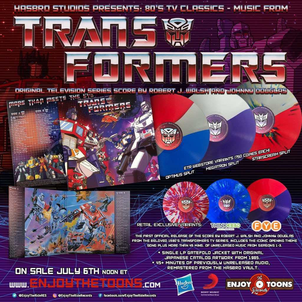 EnjoytherideRES's tweet photo. In case you missed out on our emailing list announcement yesterday...Our highly anticipated #Transformers #G1 soundtrack repress is on sale THIS FRIDAY Noon ET at https://t.co/9BOImb9HeJ while supplies last! #EnjoyTheToons #Hasbro #Vinylsoundtrack #vinylscore #vinylreissue https://t.co/v9lfhvNGvc